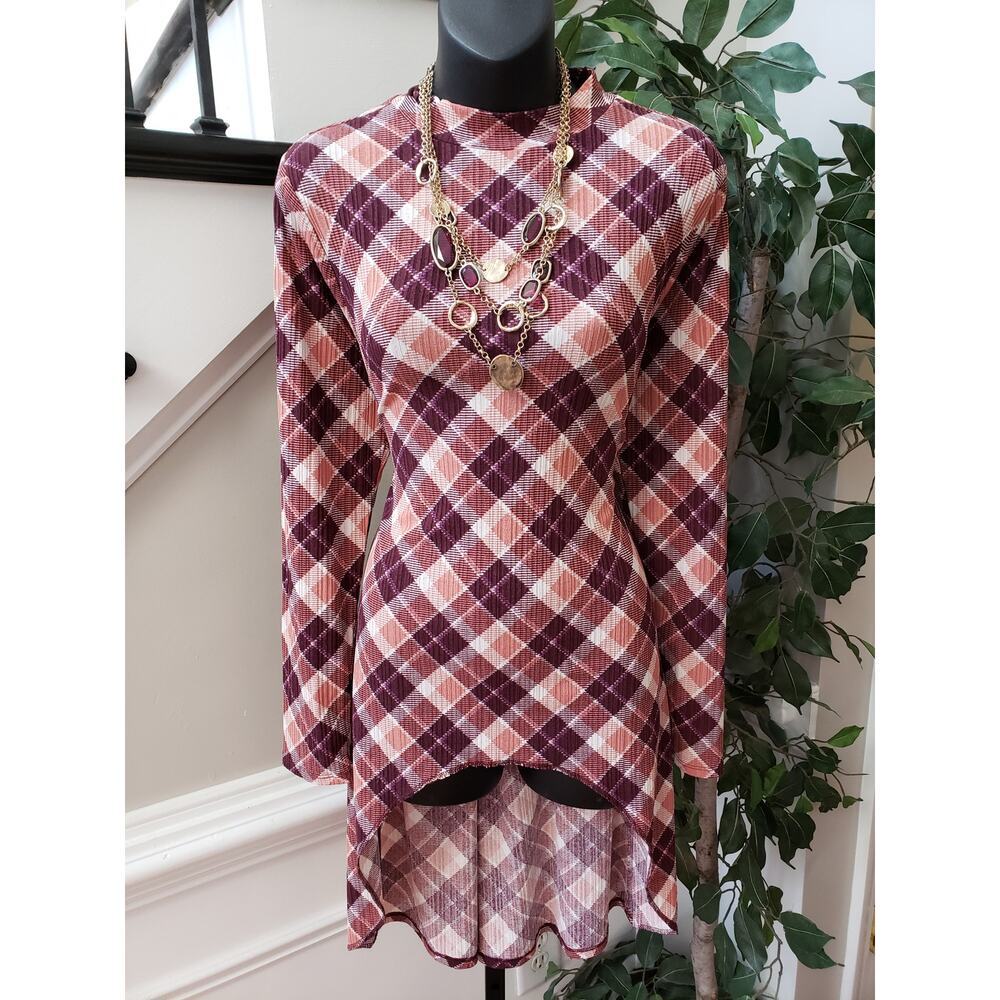 Cato Established 1946 Knee Length Dress Women's Medium Brown Plaid Long Sleeve